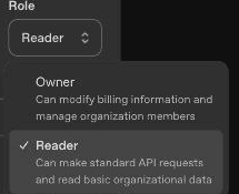 Menu déroulant Role d’OpenAI avec les options Owner et Reader et leur description