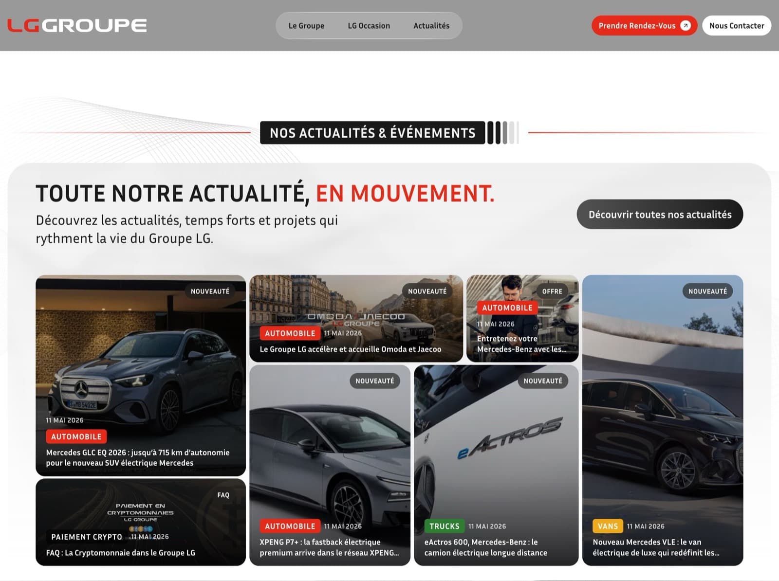 Grille d’actualités et événements du site LG Groupe