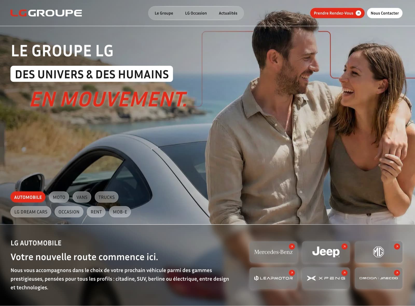 Page d’accueil du site LG Groupe — sélecteur d’univers multi-marques