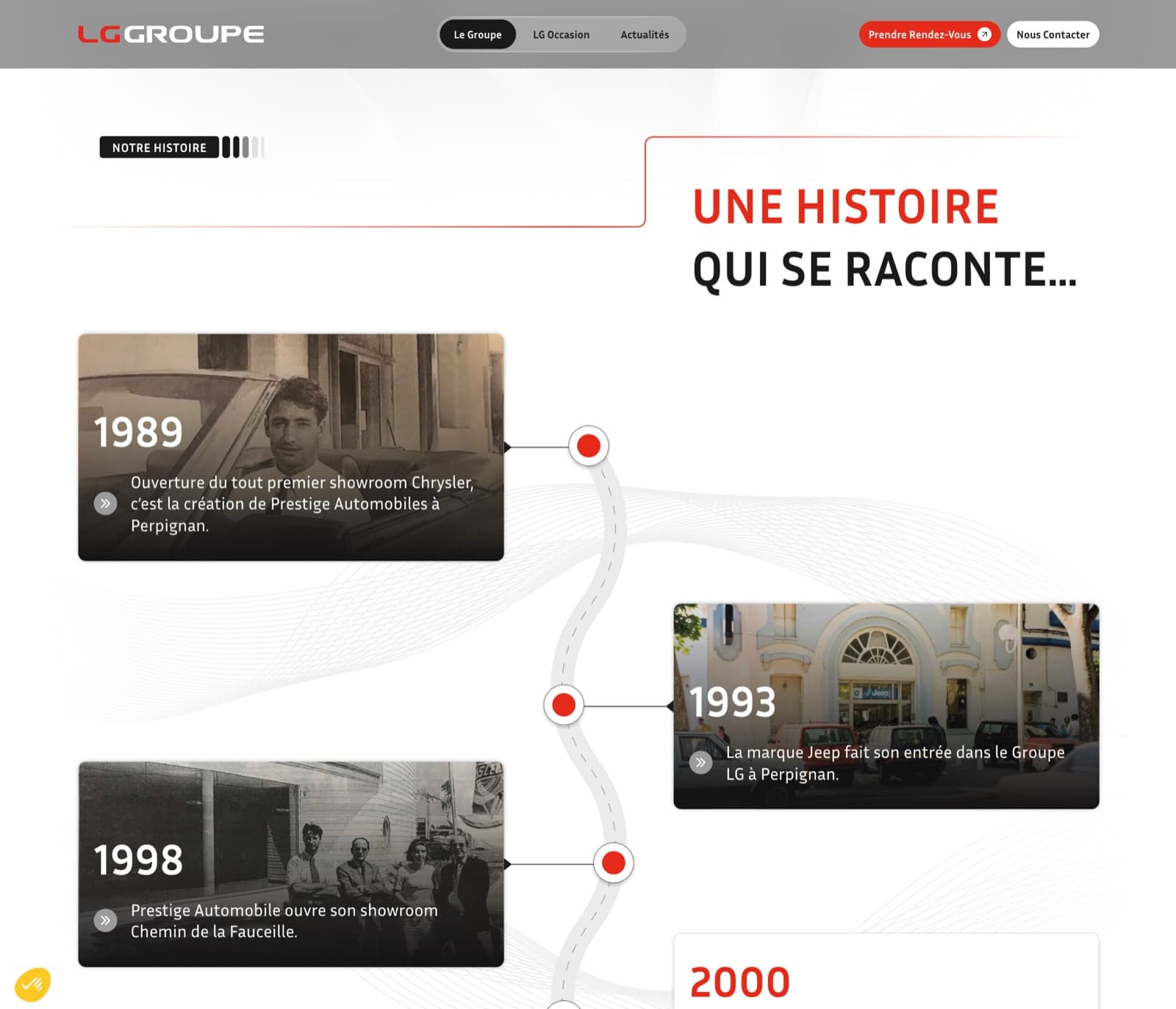 Frise chronologique « Notre histoire » du site LG Groupe