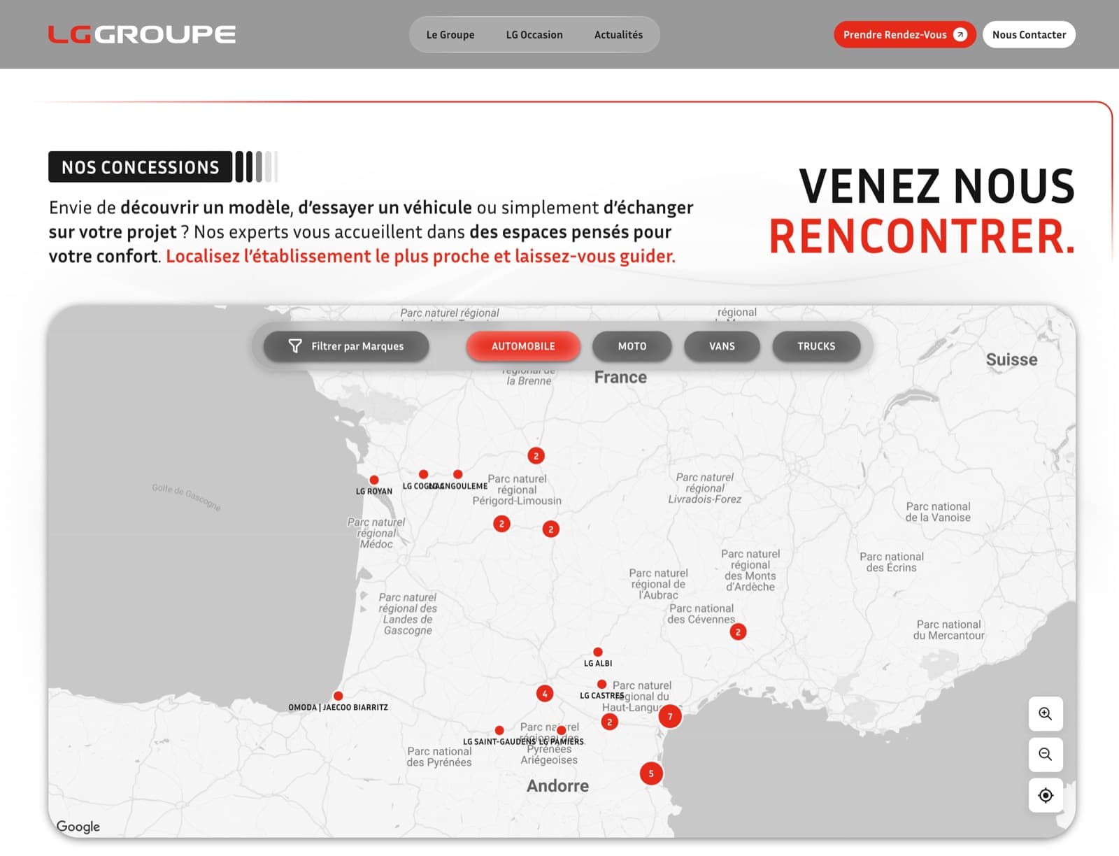 Store locator cartographique du site LG Groupe